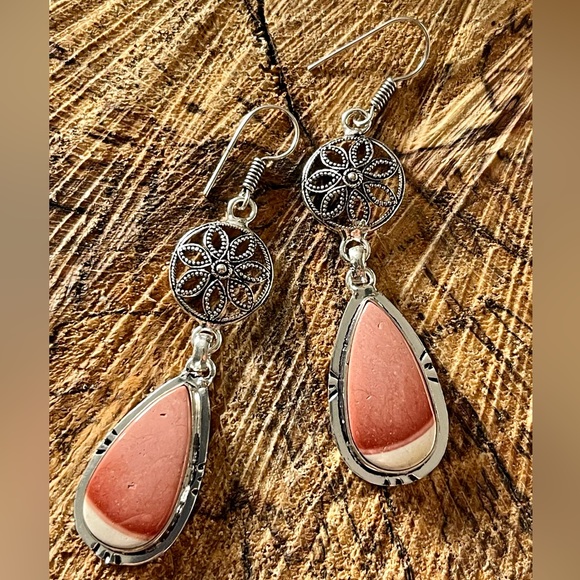 Reddish-Brown Mookaite Earrings 2 1/4” - Picture 4 of 5